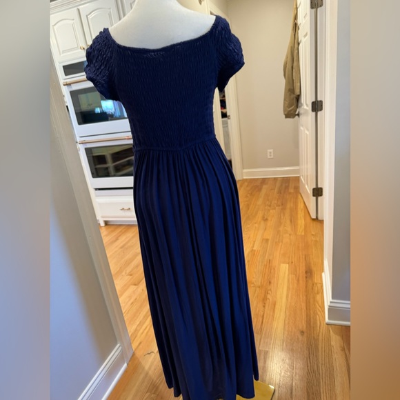 Cotton Emporium Navy Smocked off Shoulder Maxi Dress - Picture 6 of 11